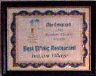 Indian Village restaurant award