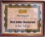Indian Village restaurant award